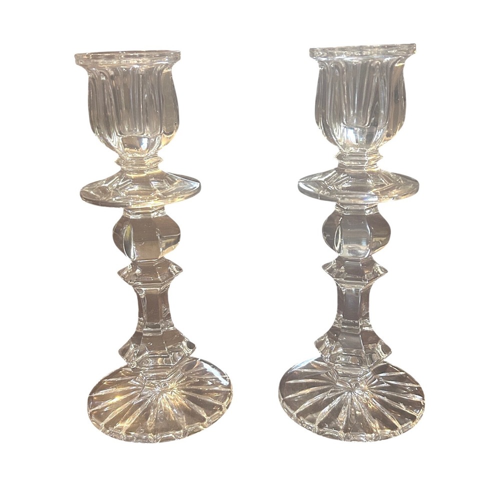 Crystal Candlestick Holders Set of 2 Clear Excellent Starburst Base